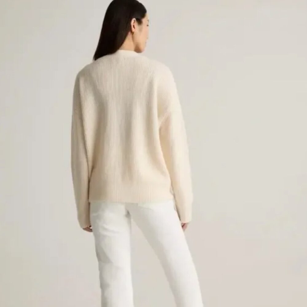 Quince Mongolian Cashmere Fisherman Boxy Cropped Cardigan Sweater Womens Ivory S - Picture 2 of 7